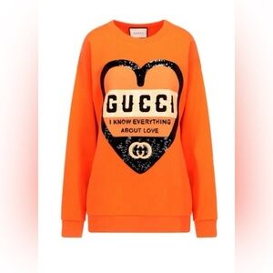 GUCCI- I Know Everything About Love- Sequin Orange Heart Sweatshirt. Siz…